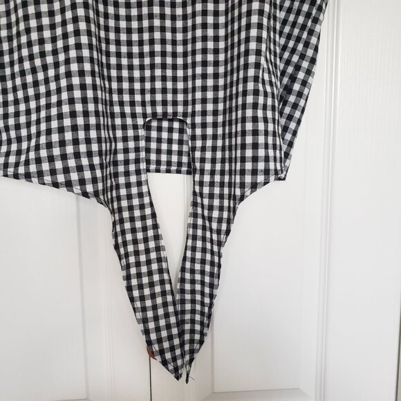 SHEIN Batwing Sleeve Knot Hem Black and White Gingham Top - Picture 7 of 7